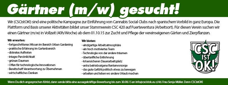 UPDATE: Stellenausschreibung GärtnerIn Cannabis Social Club